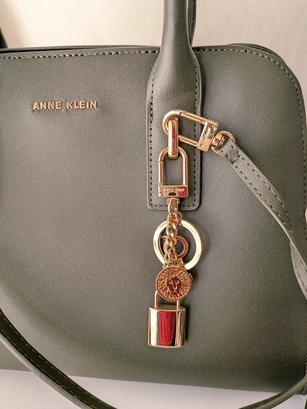 Anne Klein Dark Olive Satchel with Gold-Tone Charm